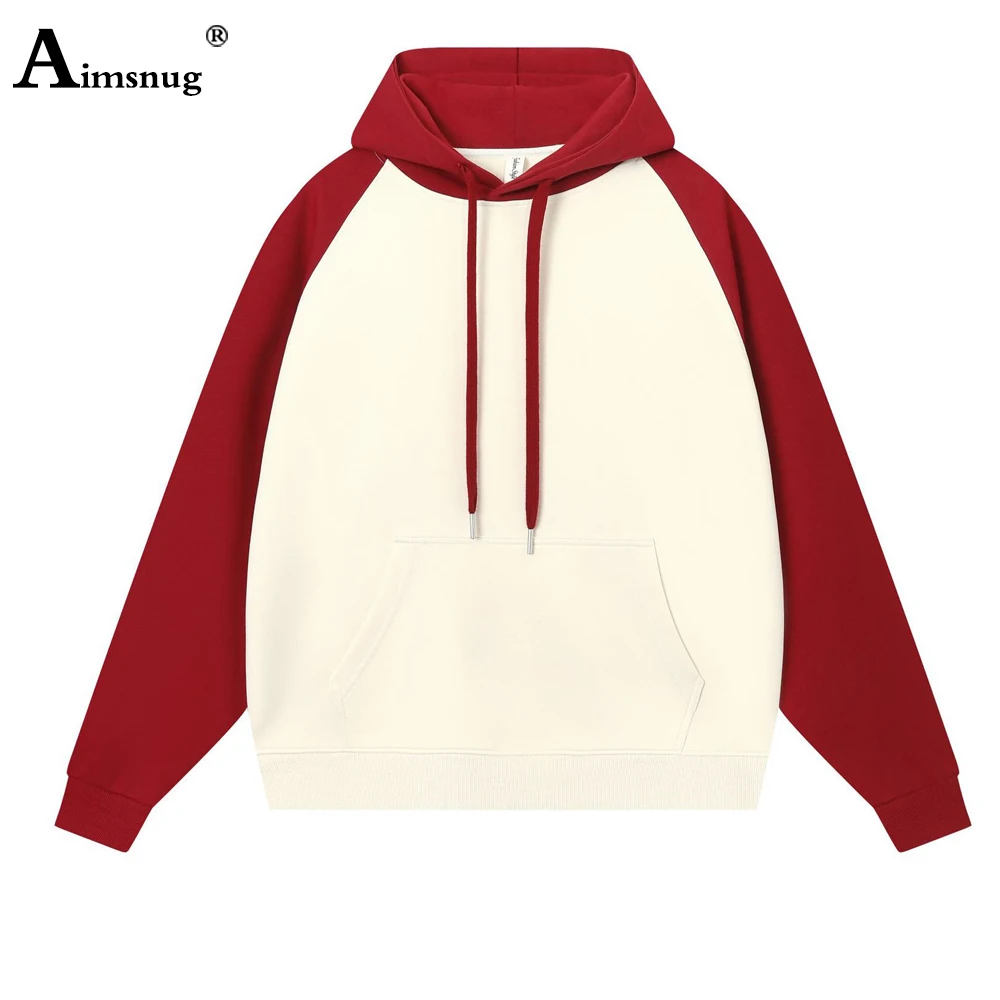 

Aimsnug Female Casual Retro Stand Pocket Hoodies Women Long Sleeves Chic Sweatshirts 2023 Autumn New Patchwork Tops Streetwear