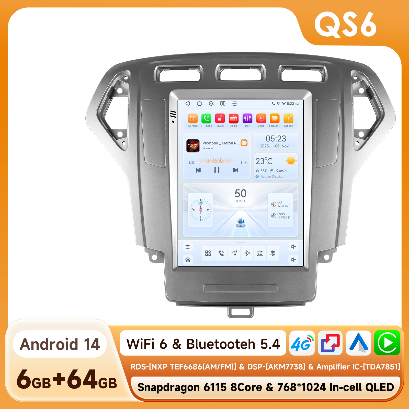 Hizpo 9.7 inch autoradio in Tesla-stijl voor Ford Mondeo MK4 / Galaxy 2007-2010 (alleen met automatische airco) Android Auto 4G draadloze Carplay DSP multimediaspeler 2Din stereo autoradio navigatie