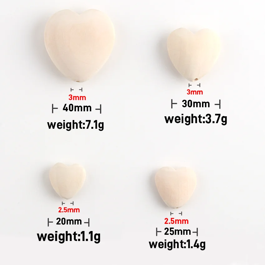 Multi-Specification Natural Unfinished Diy Flat Wooden Peach Bead Jewelry Love Shaped Wooden Beads