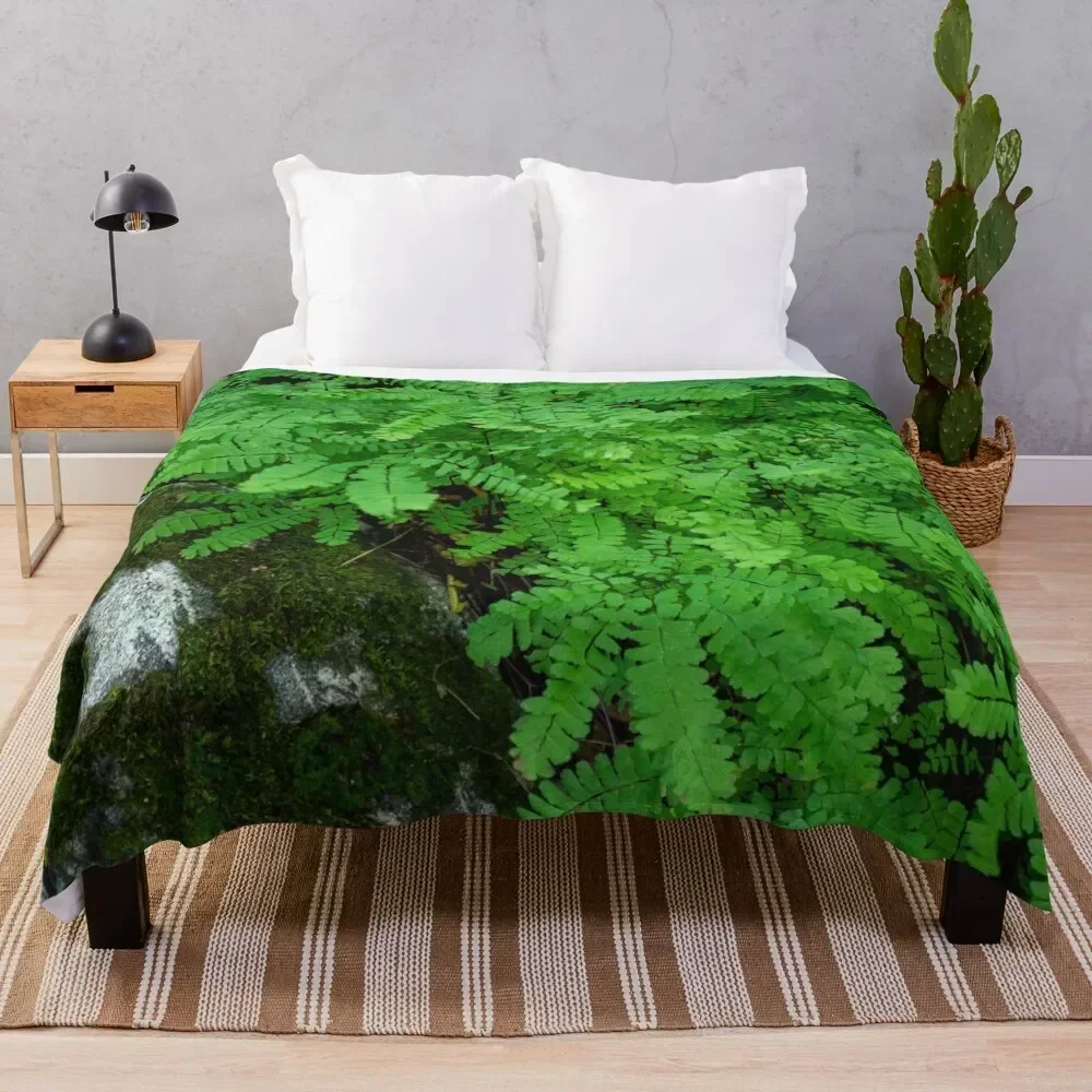

Mossy Rock and Ferns Throw Blanket Cozy Microfiber Throw Blanket for Home Bedroom