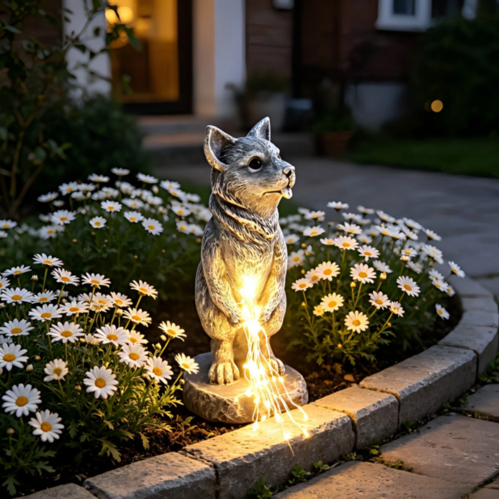 

Lighted Dog Statue Decorative Display Resin Dog Statue Yard Ornament LED Lights Garden Decor for Patio, Pondside