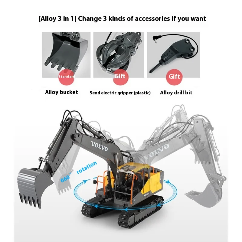 원격 제어 굴삭기 어린이 대형 엔지니어링 자동차 장난감 소년 합금 굴삭기 RC 자동차 어린이 휴가 선물 생일 선물
