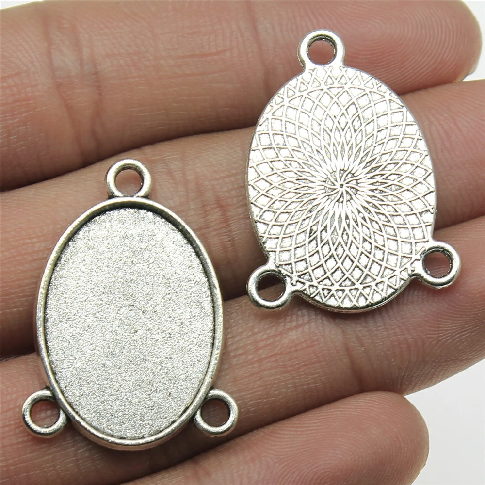 Fit 30x40mm 20x30mm 18x25mm 13x18mm 10x14mm 8x10mm Oval 3 Holes Connector Style Pendant Base For Jewelry Making