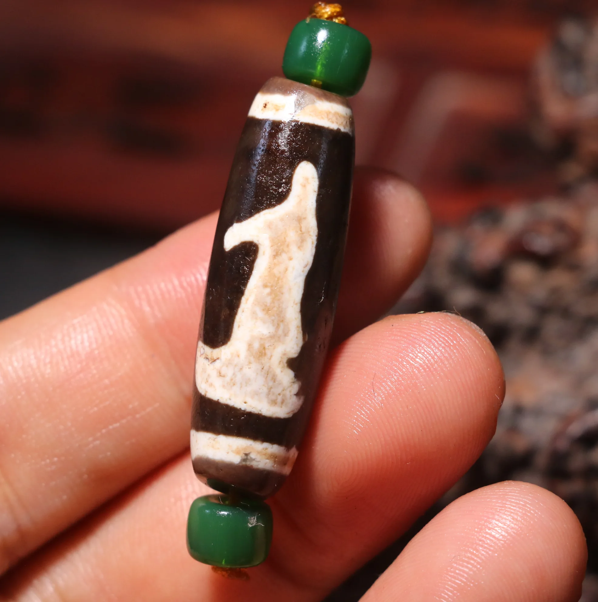 Magic Energy Tibetan Old Agate 2 Mercy Kwan Yin Figures dZi Bead Totem 5A Amulet Fit For Making Bracelet TIMESTOWN UPD240809A01