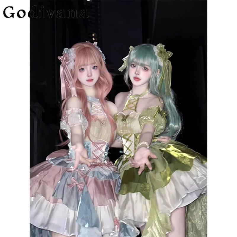 

Lolita Princess Dress Jsk Girls Sweet Cosplay Heavy Industry High Waist Slim Bow Neck Elegant Suspender Dress for Women Vestidos