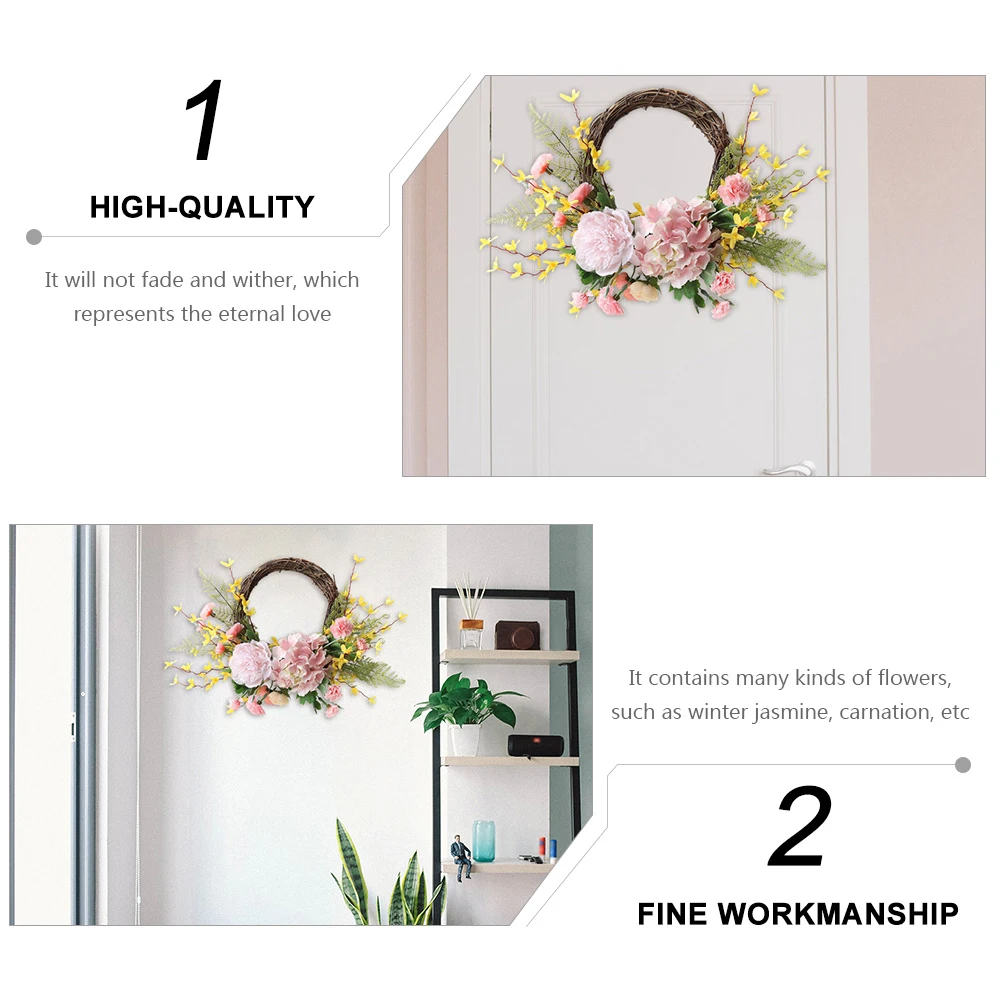 

1pc Carnation Wreath Artificial Flower Decorative Wooden Simulation Winter Jasmine Wreath for Front Door Mother's Day Birthday