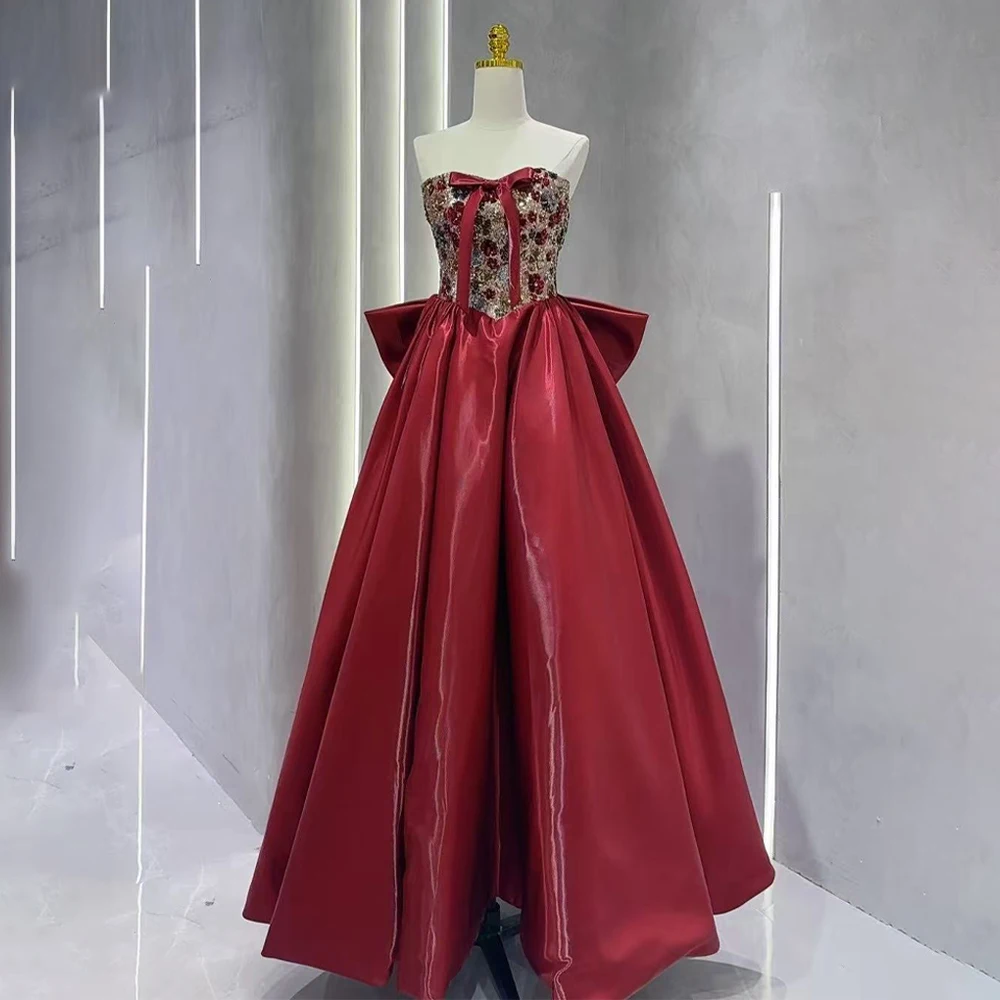 

Customized A-line Prom Dress with Bow Sweetheart-Neck Prom Gown Elegant Modest Glitter Sequin Dress Evening Dresses Luxury Party