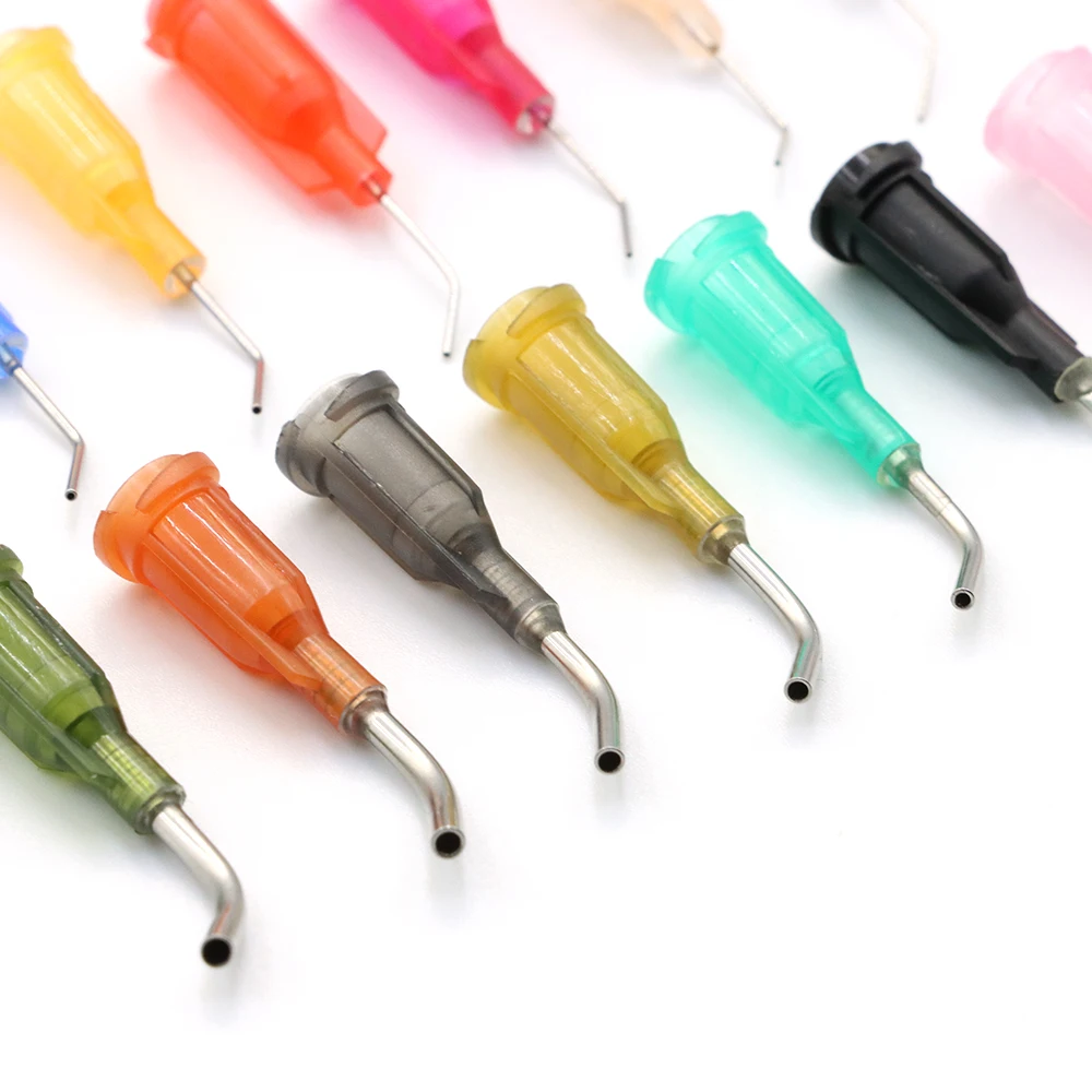 50pcs 13mm Elbow Dispensing Machine Injection Needle 14G-27G Stainless Steel Dispensing Needle Spiral Mouth Nozzle Glue Needle