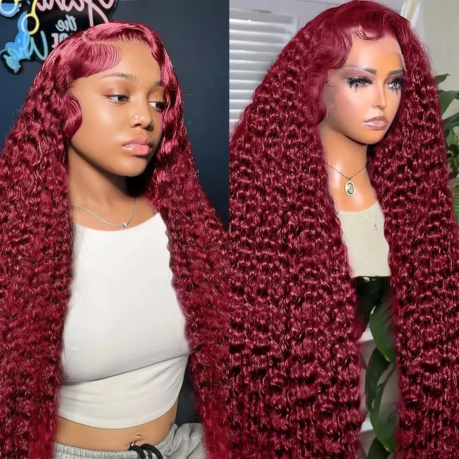 

Парик Deep Wave 99J бордово-красного цвета, 13x6 с кружевной передней частью, 13x4 HD прозрачный, плотность 220, бразильские волосы для женщин, натуральные волосы.