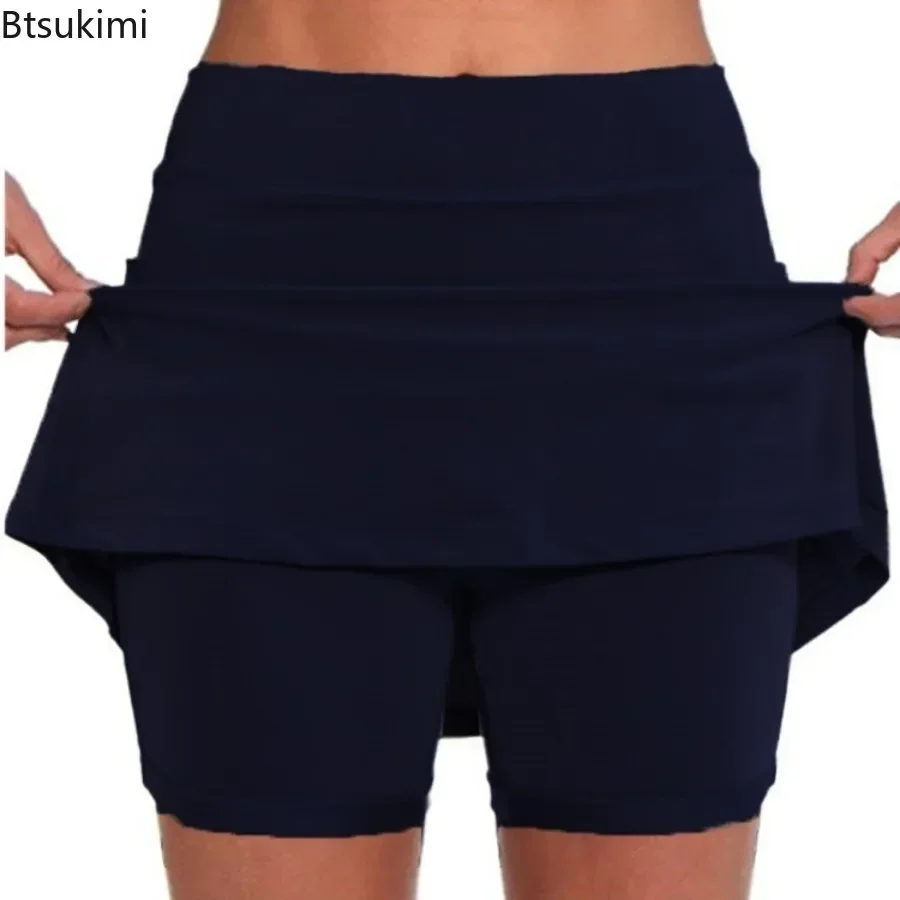 Nieuwe 2025, dames fitness casual hoge taille sportrok shorts hardlopen tennis ademende shorts knielange bodems met zakken