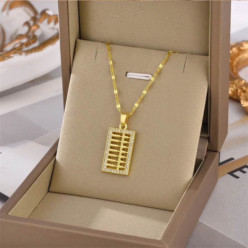 

New hip-hop full diamond abacus pendant titanium steel necklace for women's versatile accessories