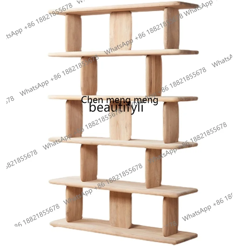 

X Nordic Style Bookshelf Oak Solid Wood Floor Living Room Wall Shelf Multi-Layer Storage Lattice Frame