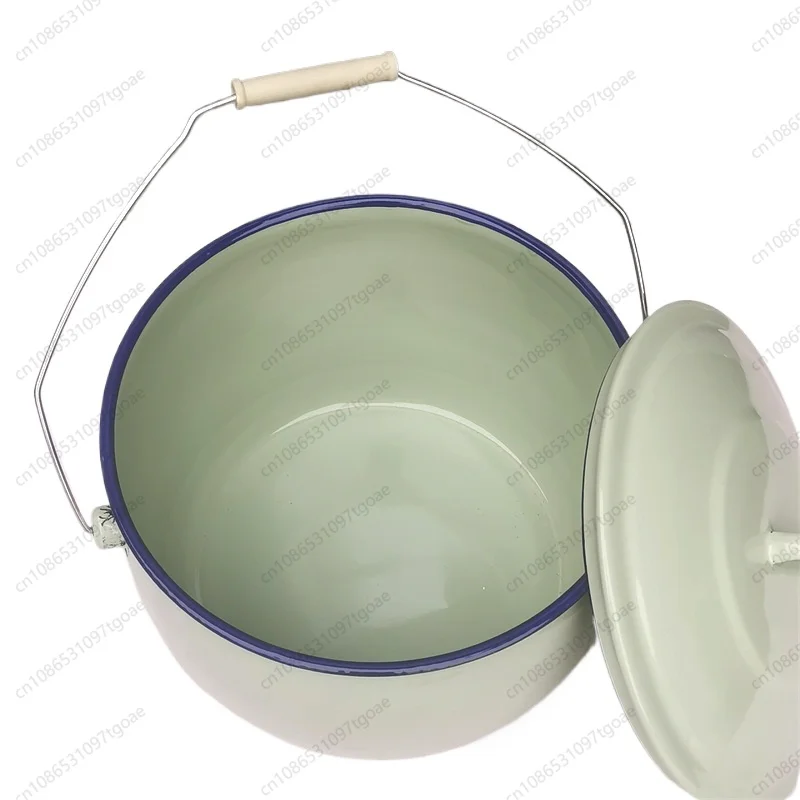 Y Old-fashioned enamel lifting pot, soup bucket, rice storage bucket, bucket with lid