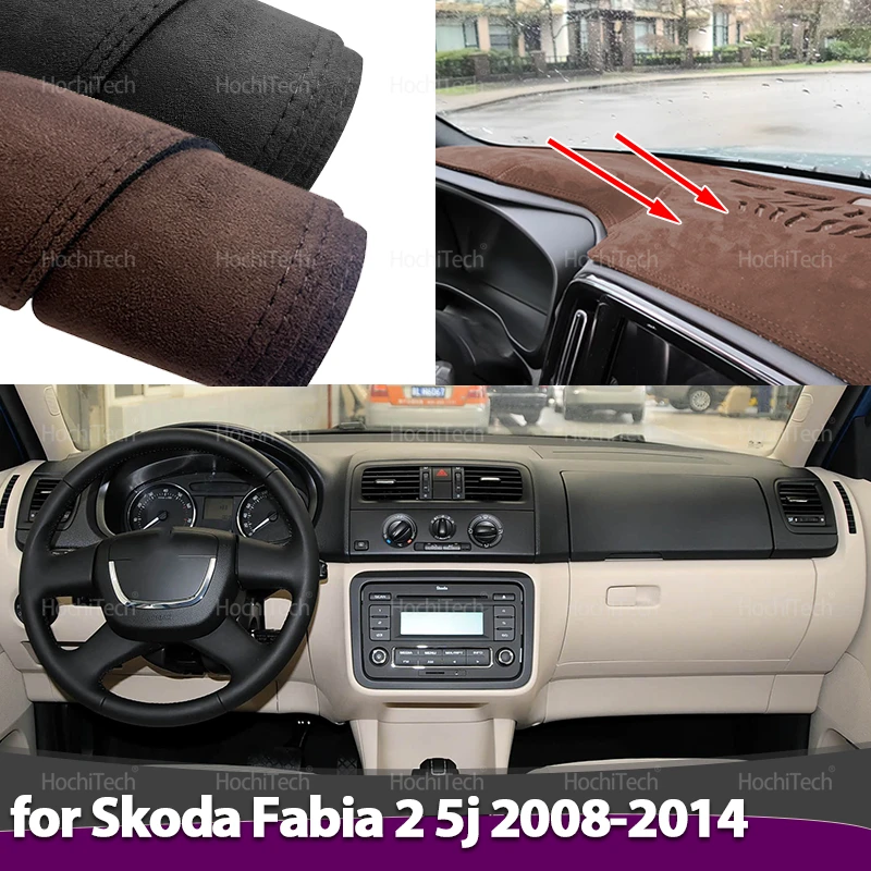 

Для Skoda Fabia 2 5j 2008-2014 черный/коричневый замшевый кожаный внутренний чехол для приборной панели автомобиля, коврик для приборной панели, ковер, накидка, подушка, коврик для приборной панели