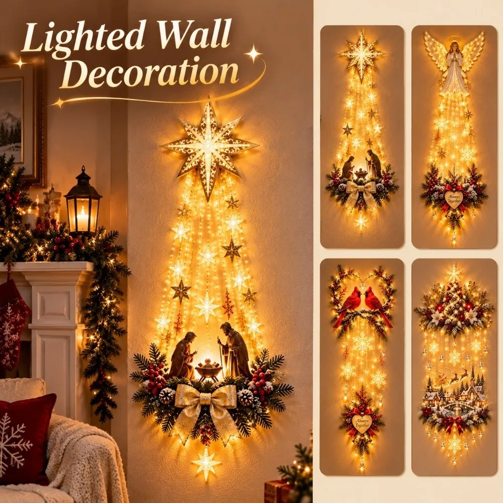 Wall Mounted Lighted Wall Decoration Snow Trail Shape Christmas Theme Style Light-emitting Birth Scene Wall Decoration