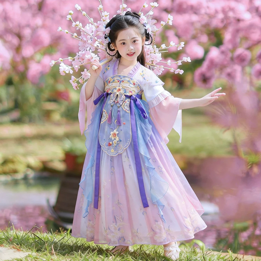 

2026 New Girls Traditional Chinese Hanfu Vintage Clothes Ethnic Style Cosplay Costumes Dance Wear Party Chinese Style Kids Dress