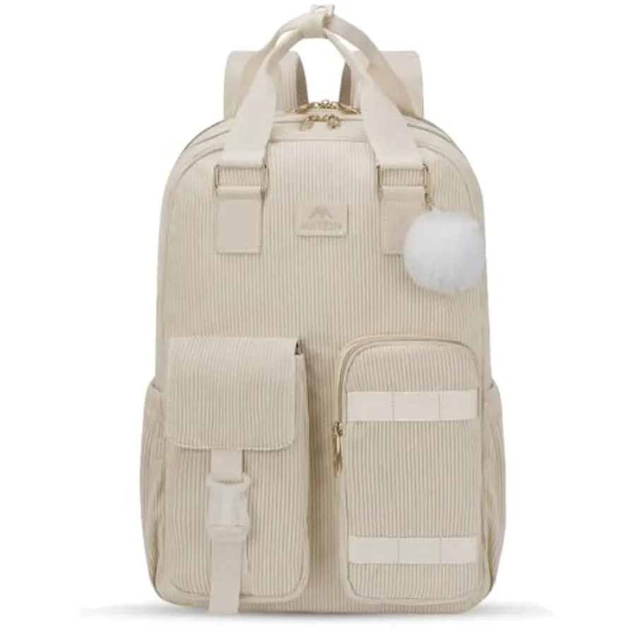 

Backpack for Teen Girls, 15.6 Inch Cute Corduroy Laptop Backpack Aesthetic College School Bookbag with Luggage Strap, TSA Light