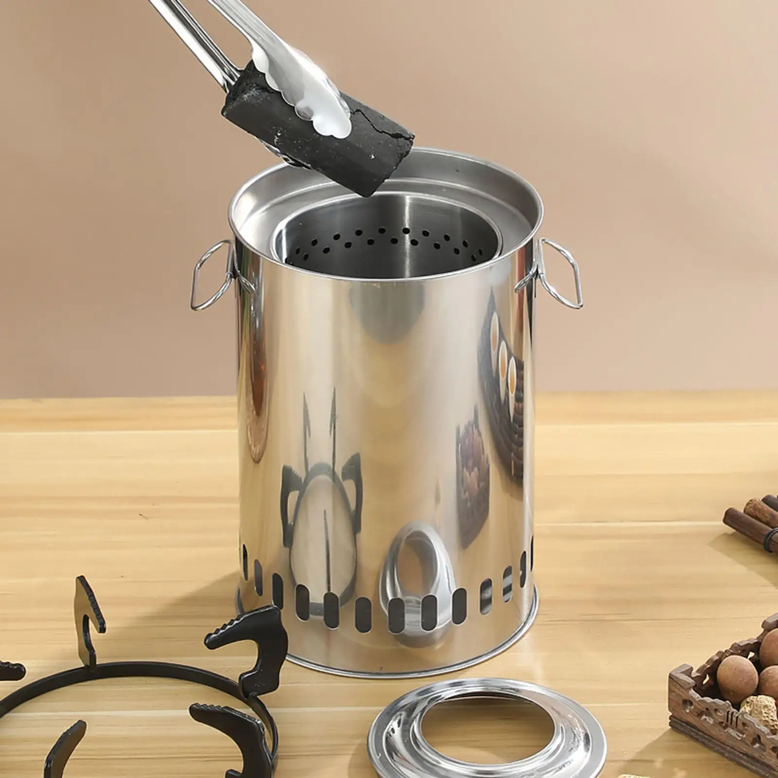 

Camping Furnace Wood Burning Furnace Nonslip Lightweight Support Compact Stainless Steel for BBQ Emergency Outdoor Activities