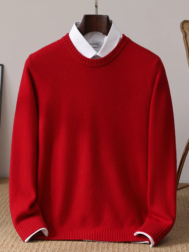 Men's Basic Simple Korean Style 100% Merino Wool Knitwear O-Neck Sweater Tops Soft Warm Casual Loose Chic Comfort Pullovers