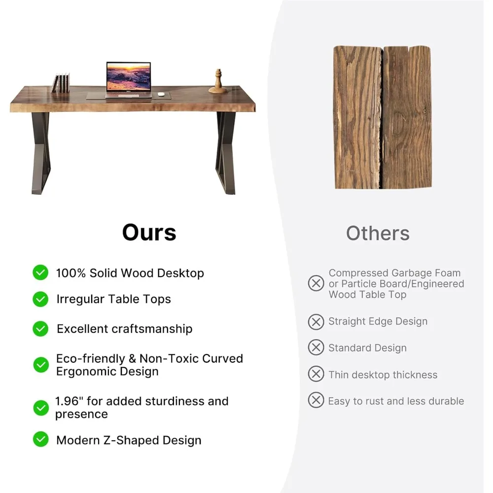 مكتب خشبي حديث ريفي، 55 مكتب كتابة كمبيوتر تنفيذي للمكتب المنزلي مع لمسات معدنية #5