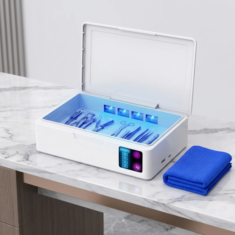 USB Nail Tool Cleaning Box, Professional Cleaning Case with Timer Function, for Salon and Home Nail Art Makeup Tools Clean
