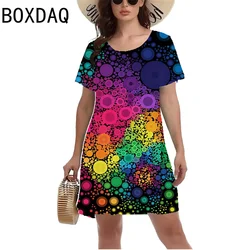 Damska sukienka na co dzień kolorowa 3D Tie-dye gradientowa drukowana Mini sukienka letnia krótka O-Nexk linia Mini sukienka Vestidos