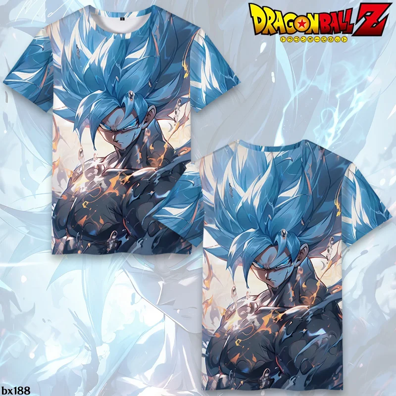 Anime Dragon Ball Originality Ice Silk Short Sleeves Super Saiyan Son Goku Vegeta Man Large Size T-Shirt Clothes  Childrens Wear