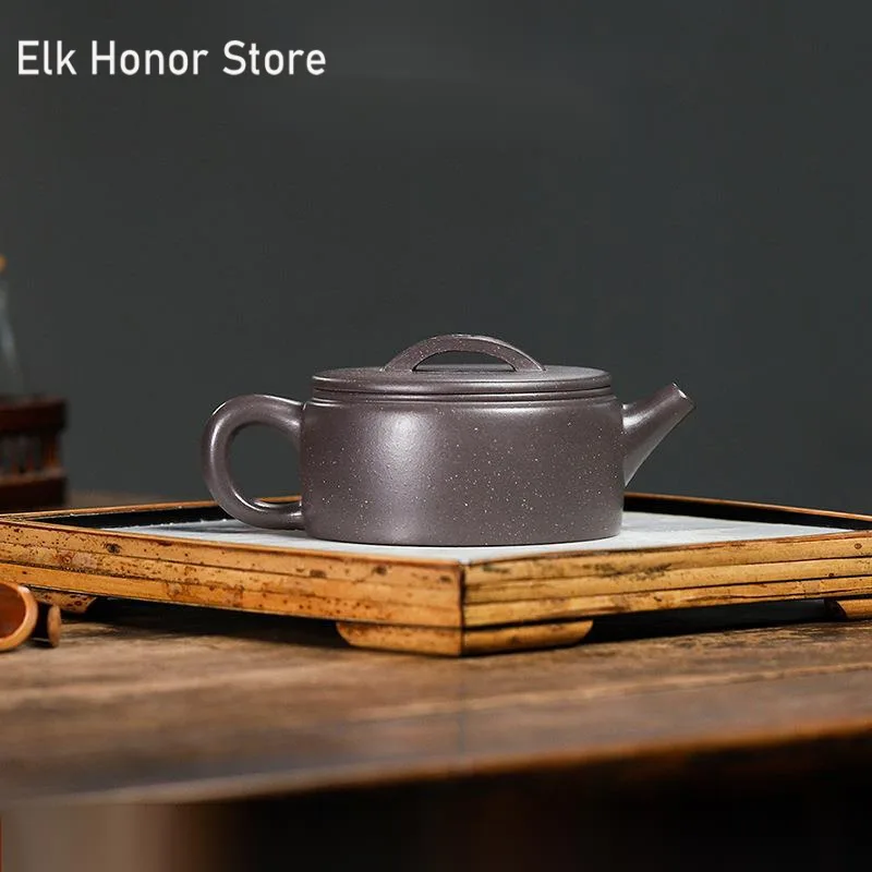 200/220ml Authentic Yixing Purple Clay Teapots Raw Ore Section Mud Handmade Flat Hanwa Tea Pot Beauty Kettle Zisha Tea Set Gifts