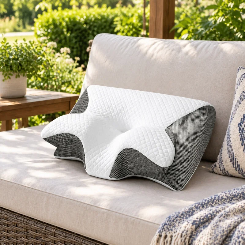 Breathable Orthopedic Memory Foam Neck Pillow with Ergonomic Contour for Pain Relief and Comfortable Sleep