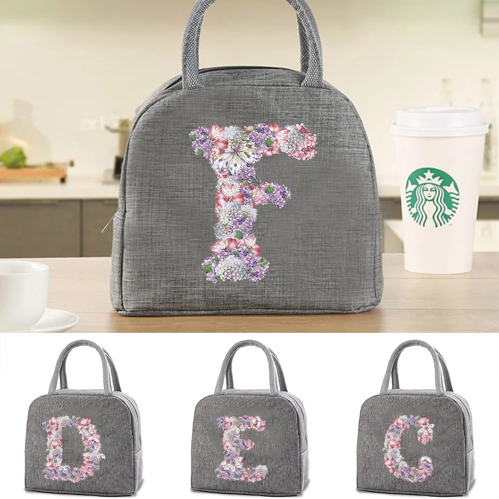 Fashion Lunch Bags Large Capacity Tote Picnic Drink Lunchbox Thermal Bag Rose Flower Pattern Portable Outdoor Office Food Bag