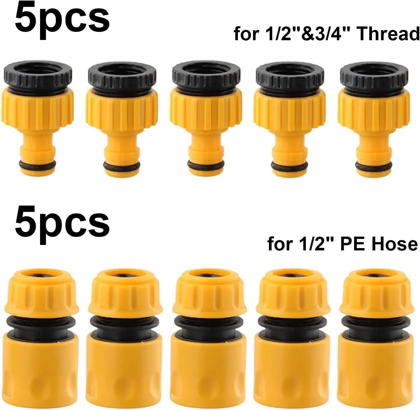 10pcs Hose Quick Connector 3/4 & 1/2 Inch Water Tap Adapter Thread Connector Set for Garden Irrigation Outdoor Car Washing