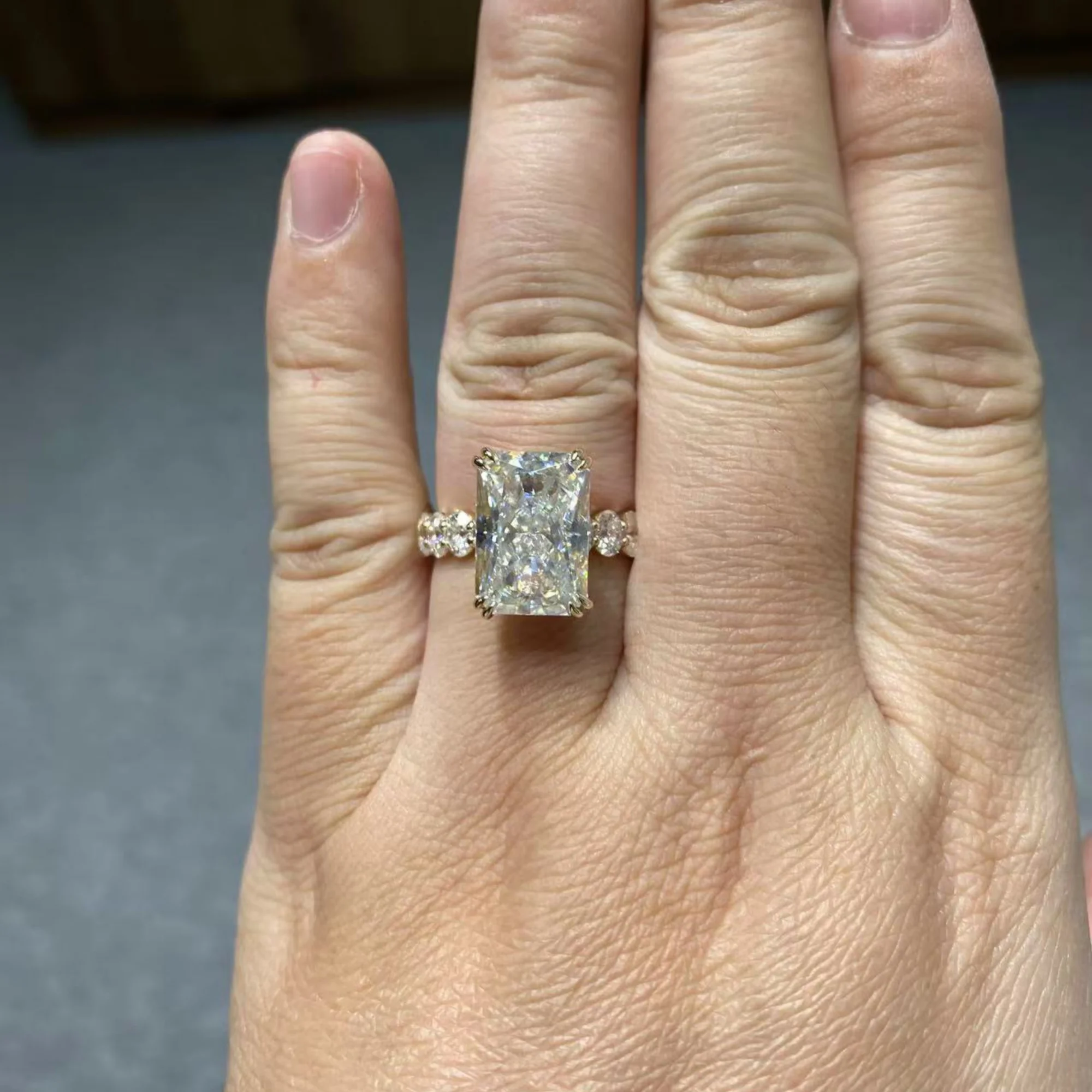 Auaogepel cincin modis Moissanite bentuk bercahaya 7 karat 9x13mm emas asli 18K 9K 14K perak 925 perhiasan mewah desainer