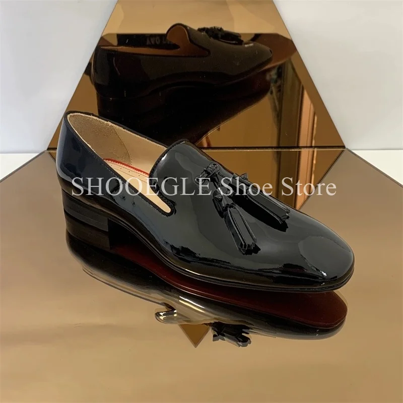 Patent Leather Black British Style Shoes Men Loafers Formal High Quality Flat Small Square Toe Summer Wedding Office Shoes