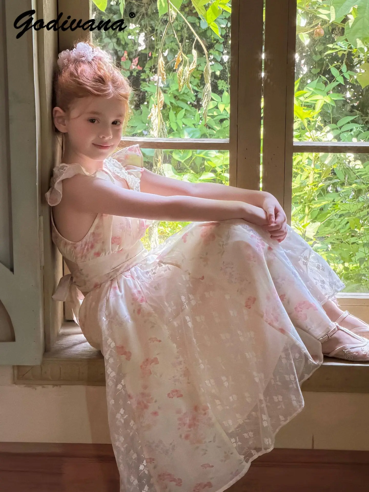 Sweet Baby Girls French Vintage Floral Sundress 2026 New Summer Kids Mesh Patchwork Beach Vacation Flared Maxi Princess Dress