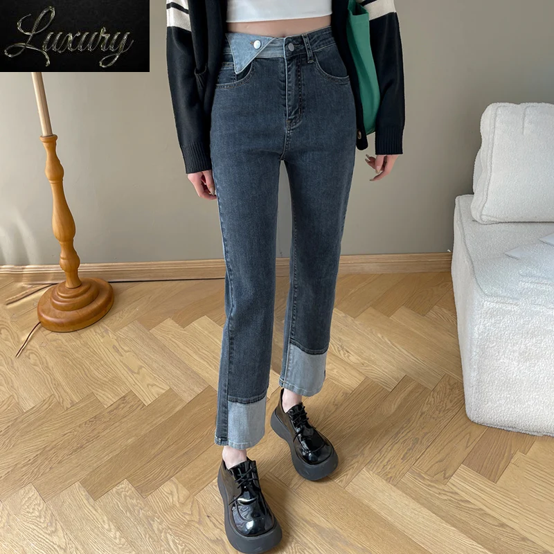 

Streetwear Jeans Women's Fashion Patchwork Personality Y2k Pants Slim Fit Stretch High Waist Female Chic Denim Trousers