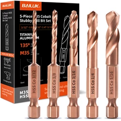 M35 Cobalt Carbide StubbyTwist Drill Bit Set For Metal Stainless Steel 5Pcs Fried Dough1/4