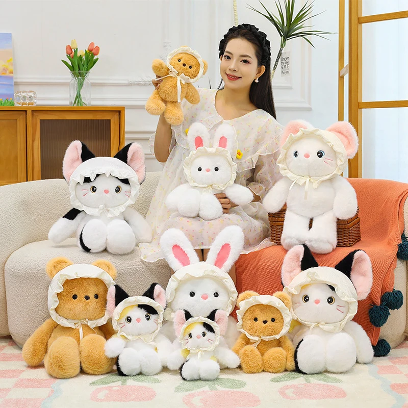 

Kawaii трехцветная плюшевая игрушка-кошка, мягкая кукла для детей, подарок на день рождения, милая сиамская мягкая игрушка для девочек, очаровательная подушка с приятными животными