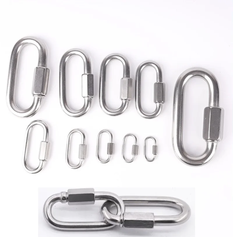 304/316 Stainless Steel Oval Locking Carabiner Clip M3-M14 Tow Chain Quick Links Rope Connector for Trailer Threaded Quick Link