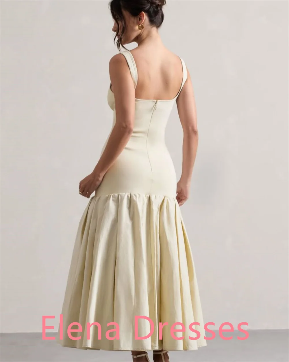 Customized Simple White Jersey Celebrity Gowns Formal Square Collar Spaghetti Straps Zipper Back Customized Vestido De Noche
