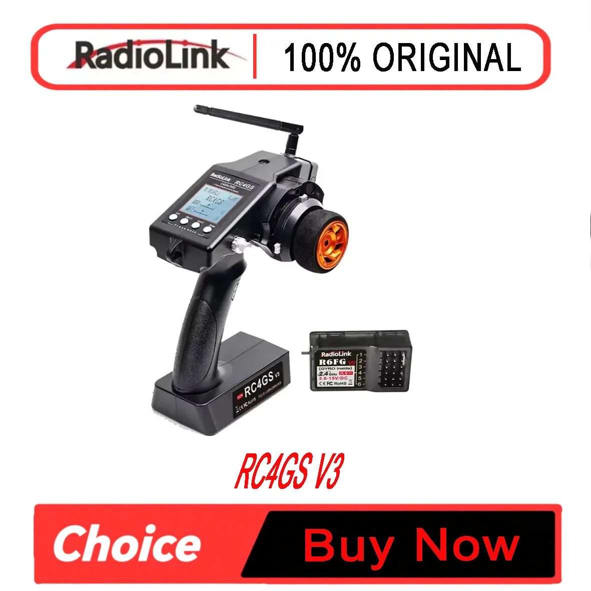RadioLink RC4GS V3 2.4G 4CH 400M Distance Remote Controller Transmitter & R6FG Gyro Inside Receiver for Car Boat RC Tools