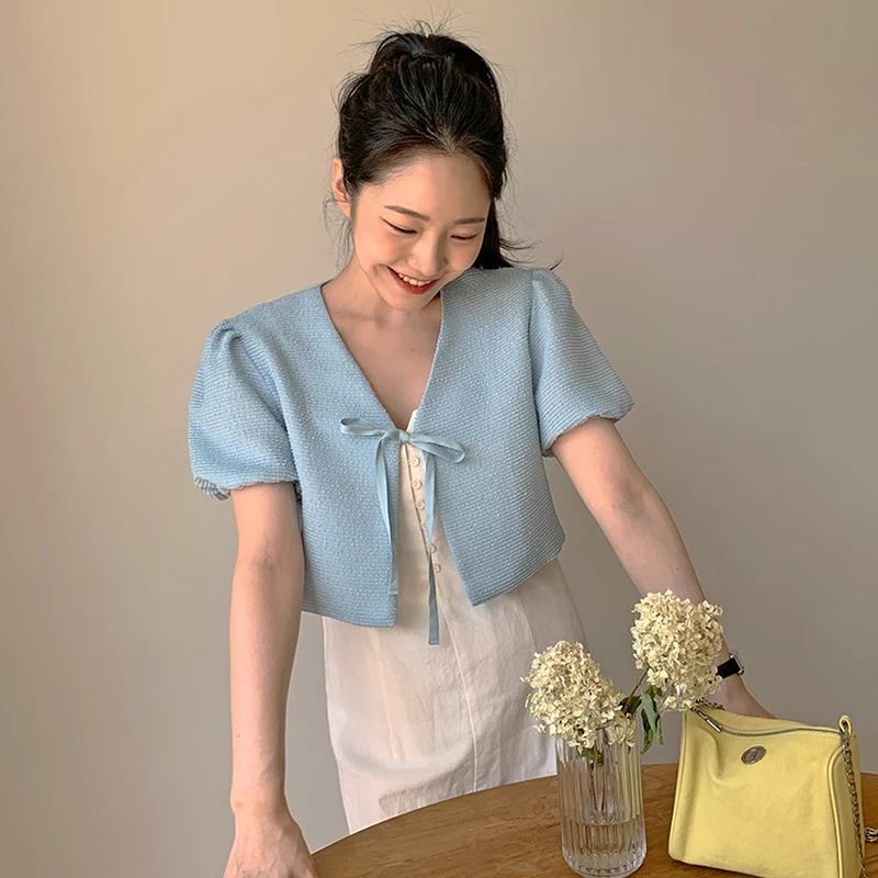 Cappotto estivo chic con bolle larghe Sve V-Ne Knot ort per donna Materiale di lana Thiened Faionable Ele