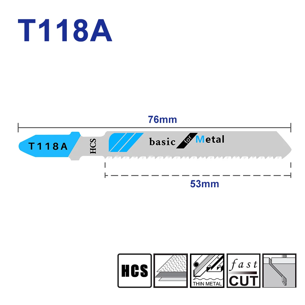 XCAN 5pcs T118A JigSaw Blade Set T-Shank High Carbon Steel Jig Saw Blades Fast Cut For Wood Metal Cutting Tools