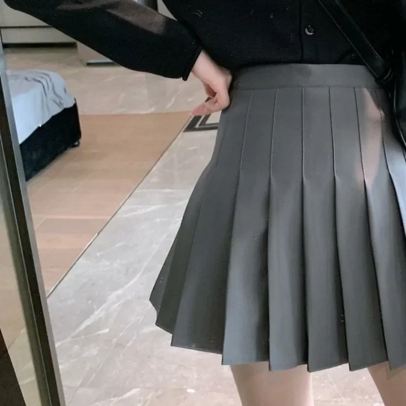 تنانير نسائية صغيرة موضة JK مطوي ضئيلة تلميذة الإناث Faldas Ins الإمبراطورية الكورية Harajuku نمط Preppy الربيع عادية الصلبة #1