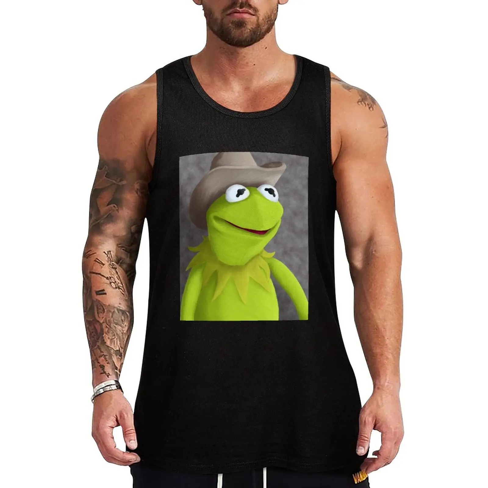 Cowboy Hat Kermit Portrait Tank Top Urban Street Tank Top Casual Sleeveless Shirt