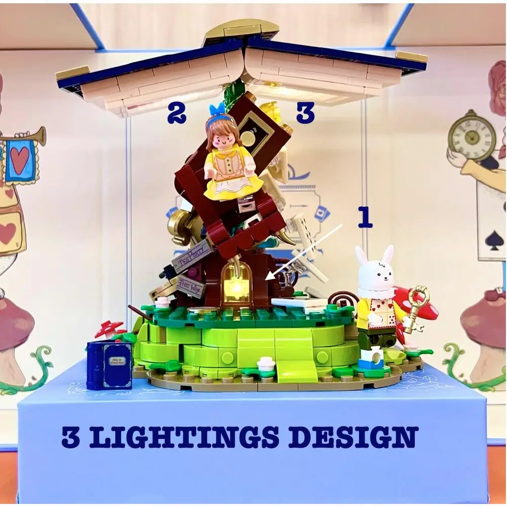 Bloques de construcción temáticos de Alicia en el país de las maravillas, decoración decorativa para el hogar, regalo para todas las edades, edición coleccionable