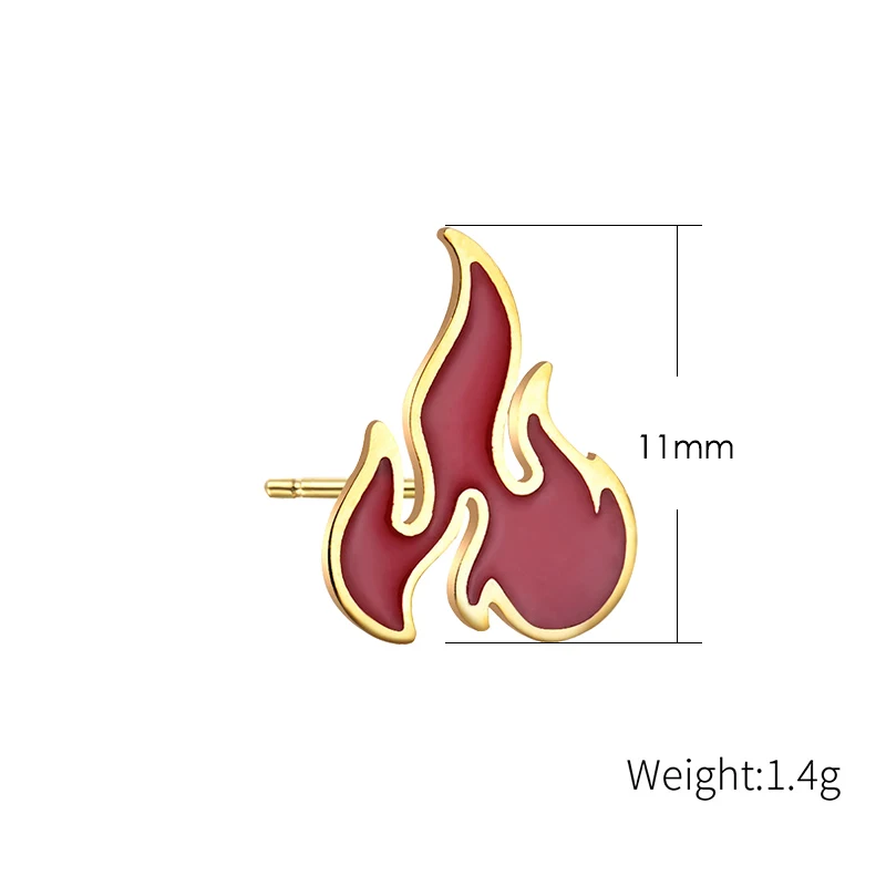 1pc Fashion Cool Hiphop Stud Earring Men Red Flame Stainless Steel Earrings For Women Rock Punk Jewelry Accessories Korea Style