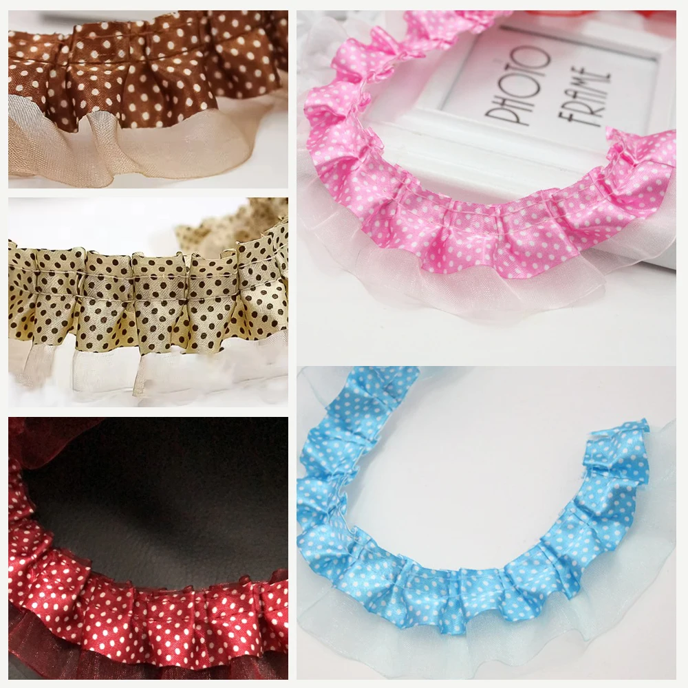 

40-ярдовая двухслойная сетчатая плиссированная тесьма в горошек, для аксессуаров для волос своими руками, декора штор и подушек, кружево для юбок