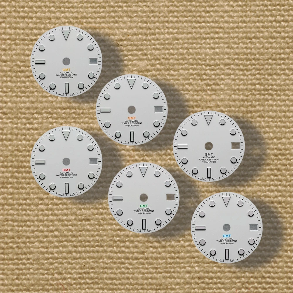 

High quality 28.5mm S logo white GMT dial suitable for NH34 movement C3 green luminous dial watch modification accessories