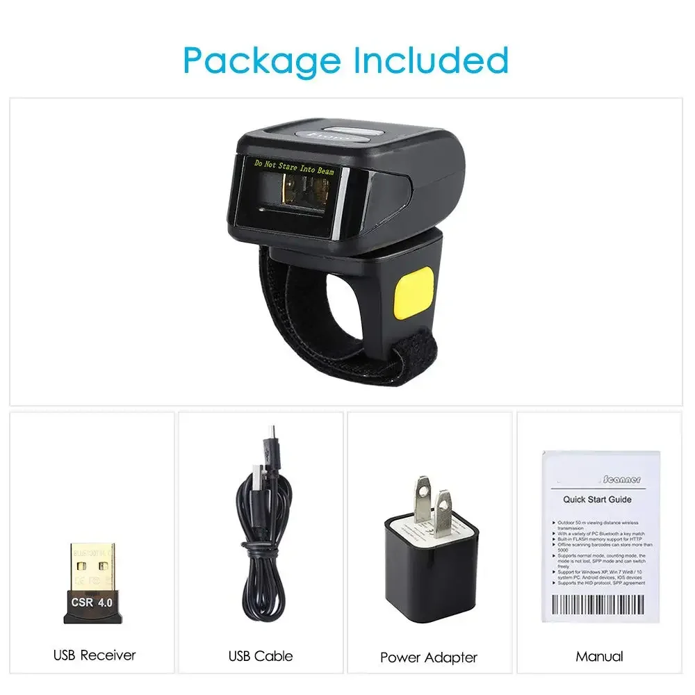 Eyoyo 2D Wearable Ring Barcode Scanner Mini Portable 3-in-1 USB Wired 2.4G Wireless Bluetooth finger scanner iPad iPhone PC