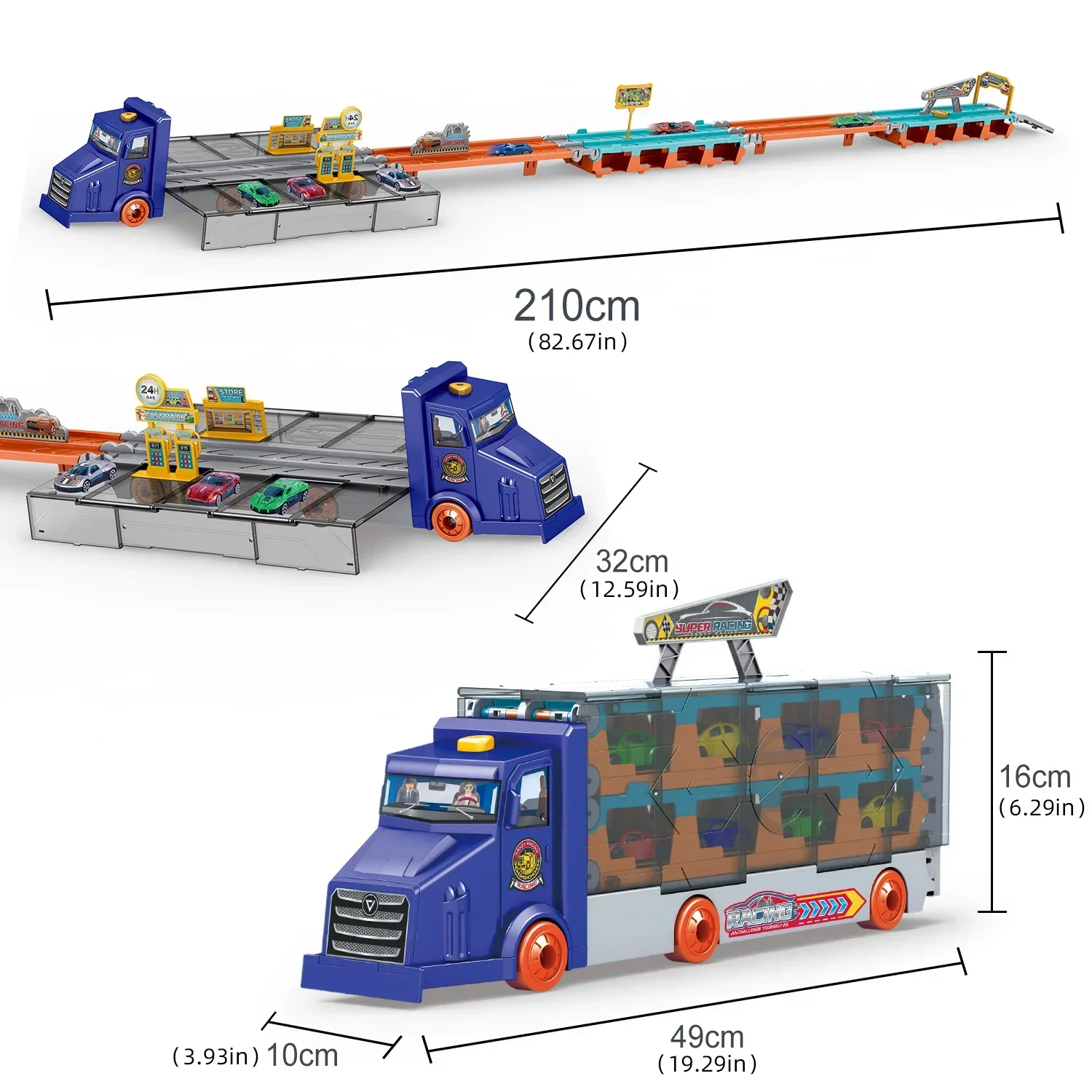 Deformation Ejection Dinosaur Carrier Truck 2.1M with 6 Alloy Cars Foldable Large Inertial Storage Container Toys for Kids Gifts